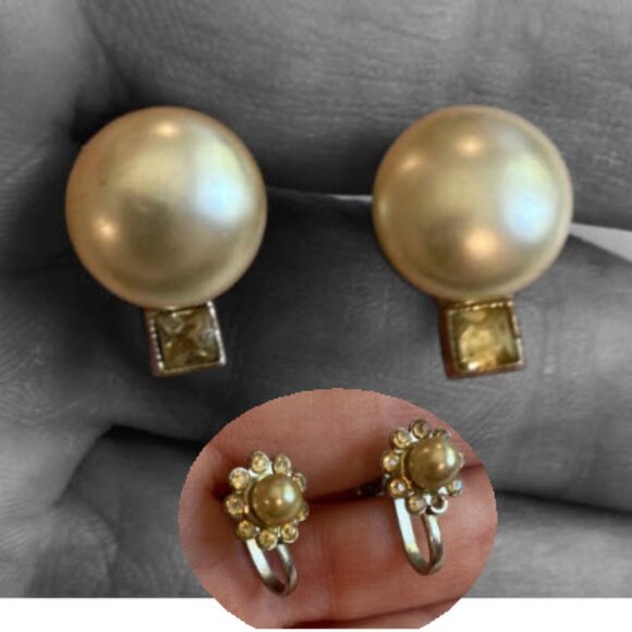 Elegant Pearl and Silver Stud Earrings - Picture 1 of 16